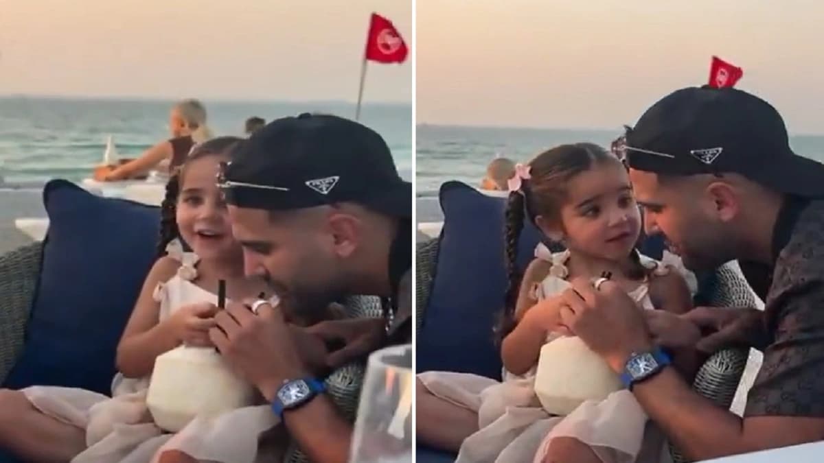 رياض محرز يُمازح ابنته ويشرب عصيرها .. فيديو