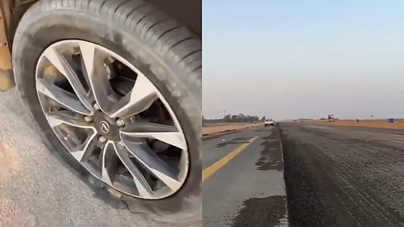 بالفيديو.. ارتطام مركبة بأعمال حفر بطريق في حائل