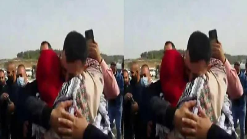 لحظات مؤثرة بين أسير فلسطيني ووالدته لحظة الإفراج عنه بعد 15 عامًا