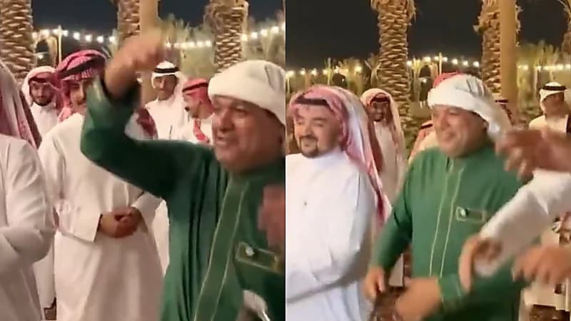 الزعاق يحتفل باليوم الوطني ويؤدي العرضة بسعادة بالغة.. فيديو