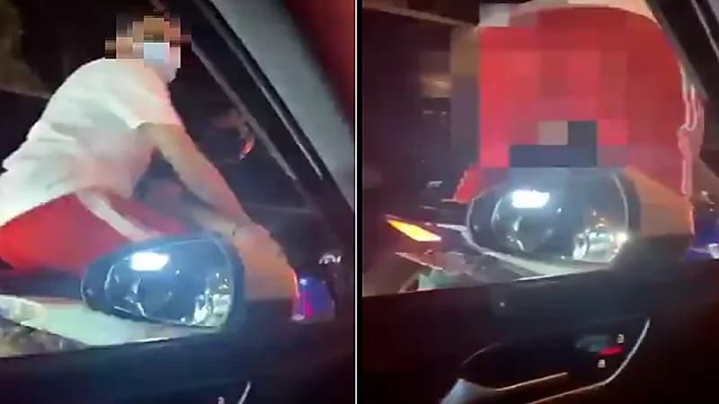 شاب يقوم بإيحاءات جنسية وأفعال خادشة للحياء أمام امرأة وأطفالها