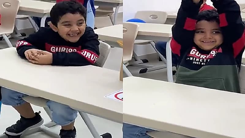 شاهد.. ردة فعل "طالب" فاجأته المعلمة بتسجيل صوتي لجده في جدة