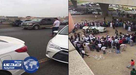 بالفيديو.. سقوط سيارة فورد من أعلى كوبري الميناء بجدة
