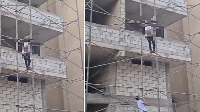 بالفيديو .. شاب يهدد بالانتحار من مكان مرتفع