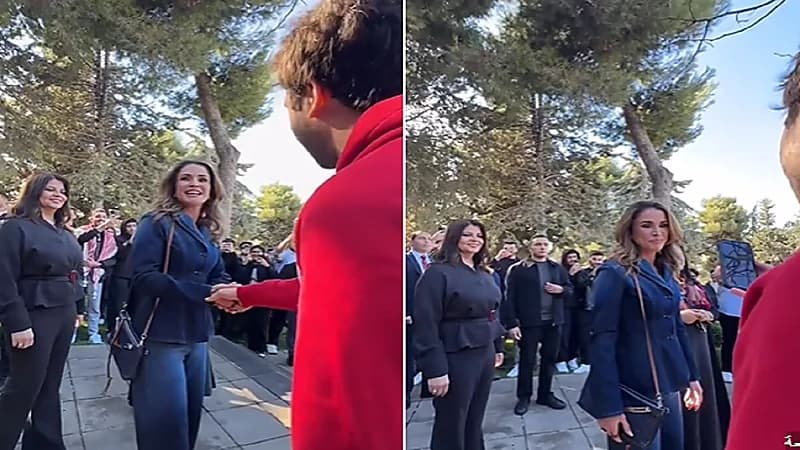 شاب يستوقف الملكة رانيا ويشدو لها شعرا لرؤيتها .. فيديو