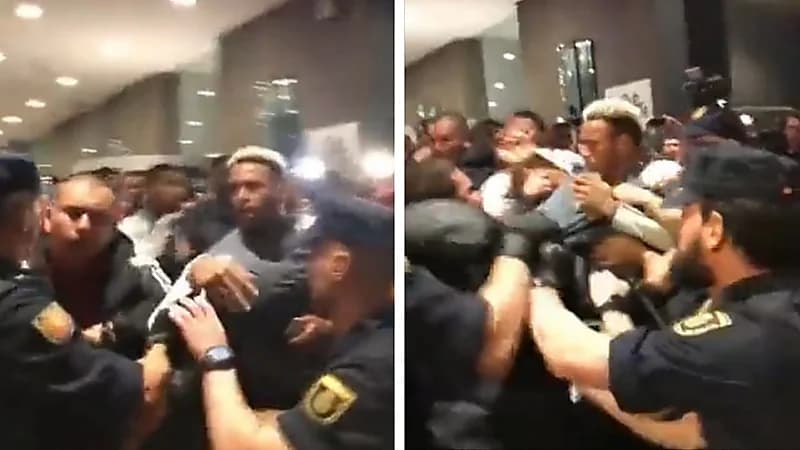 شاهد.. لاعبو منتخب بيرو يتشاجرون مع الشرطة الإسبانية في مدريد