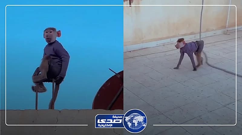 قرد يقلد رجال الصاعقة والمظلات بالقفز عبر الحبل من أماكن مرتفعة.. فيديو
