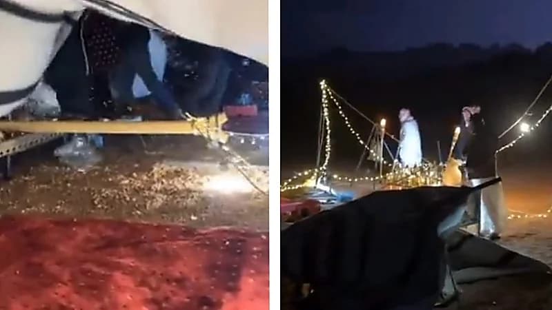 عواصف رعدية تفاجئ شباب أثناء الكشتة .. فيديو