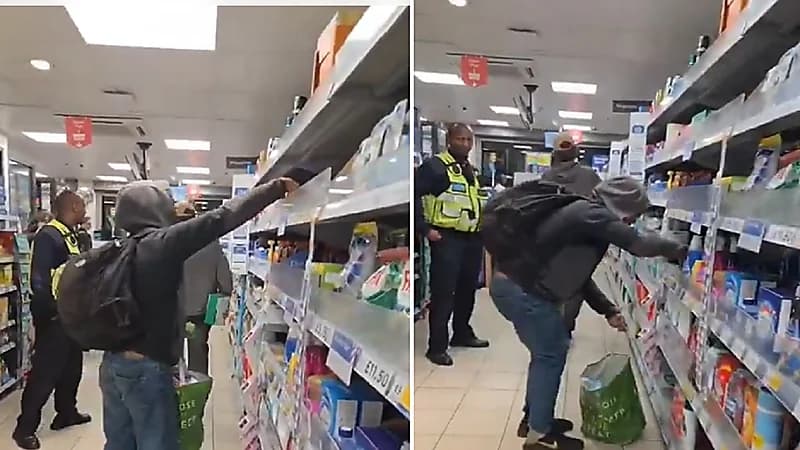 لصوص يسرقون متجر أمام حراس الأمن في بريطانيا.. فيديو