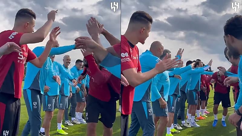 ترحيب خاص من لاعبي الهلال بثيو هيرنانديز في أول مران .. فيديو