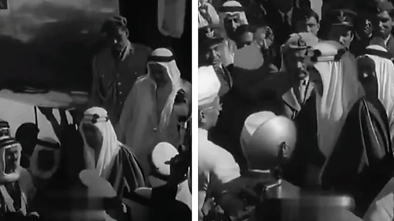 مقطع نادر من زيارة الملك سعود للهند واستقبال شعبي حافل .. فيديو