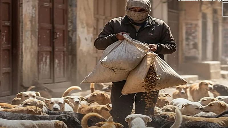 ملثم يطعم 500 كلبًا طعامًا مسممًا