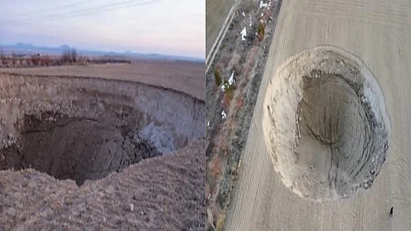 بالفيديو والصور.. حفرة عملاقة تظهر فجأة في تركيا