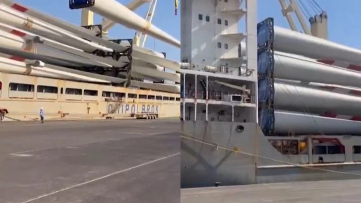 ميناء الجبيل يستقبل أكبر شحنة بضائع في تاريخه لمشروع الغاط لطاقة الرياح.. فيديو