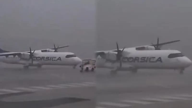 عاصفة مطرية قوية تحرك طائرة من مكانها على أرض المطار.. فيديو