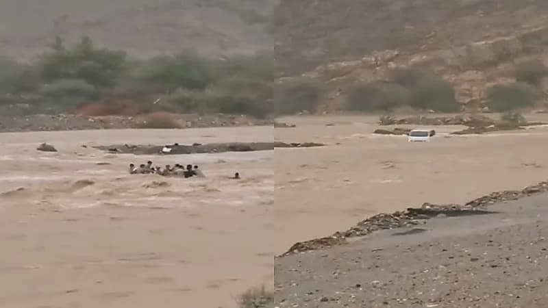 بالفيديو.. لحظة انجراف مركبة ومجموعة أشخاص بشكل صادم بسبب إعصار شاهين بعمان