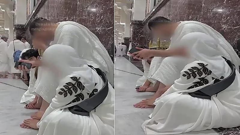 سيدة تدلك قدم زوجها بسبب تعبه المفاجئ أثناء السعي .. فيديو