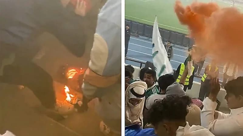 اندلاع حريق في مباراة الأهلي وضمك .. فيديو