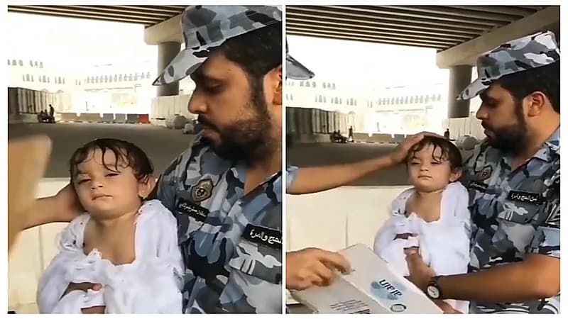 موقف إنساني لرجل أمن مع أصغر حاج رضيع داخل الحرم .. فيديو