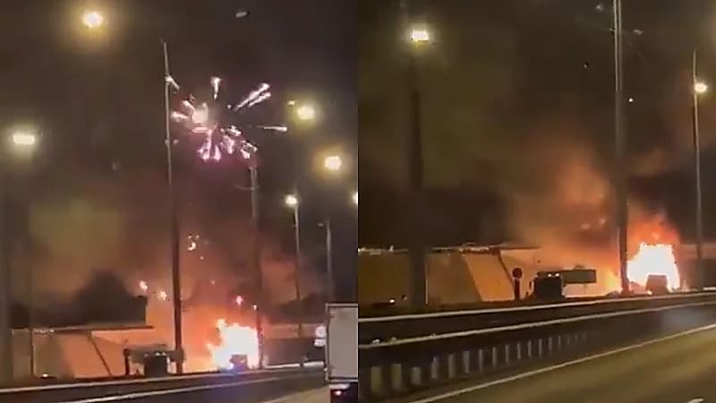 انفجار ألعاب نارية في السماء بعد حريق في شاحنة بموسكو .. فيديو