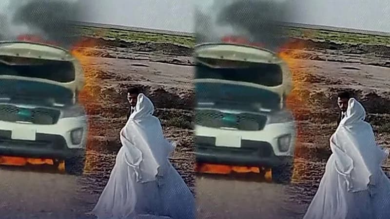 نجاة عروسين من موت وشيك بعد احتراق سيارة الزفة .. فيديو