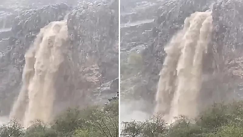 سيول قوية أسفل عقبة ضلع بمنطقة عسير .. فيديو