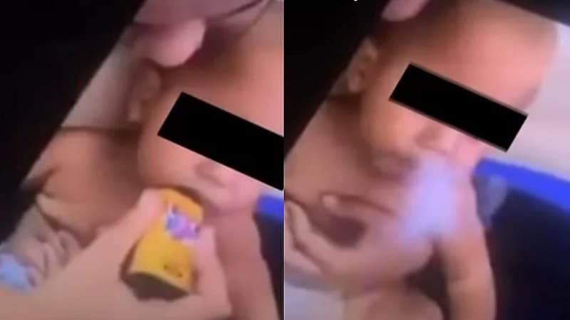 فيديو..ضبط أم شجعت رضيعها على التدخين