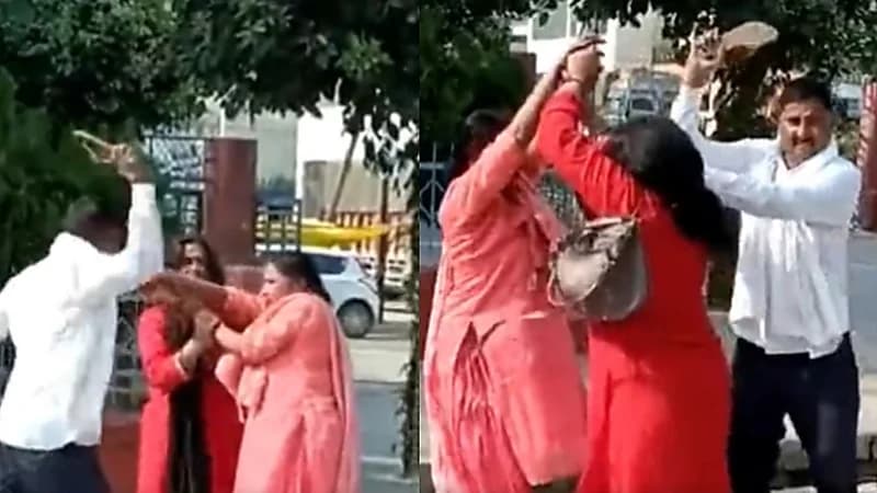 فيديو..رجل يفض شجار "الغيرة" بين زوجته وصديقته بالنعال!