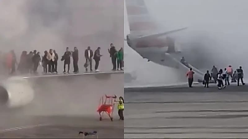 لحظة اشتعال محرك طائرة أمريكية وإجلاء الركاب .. فيديو