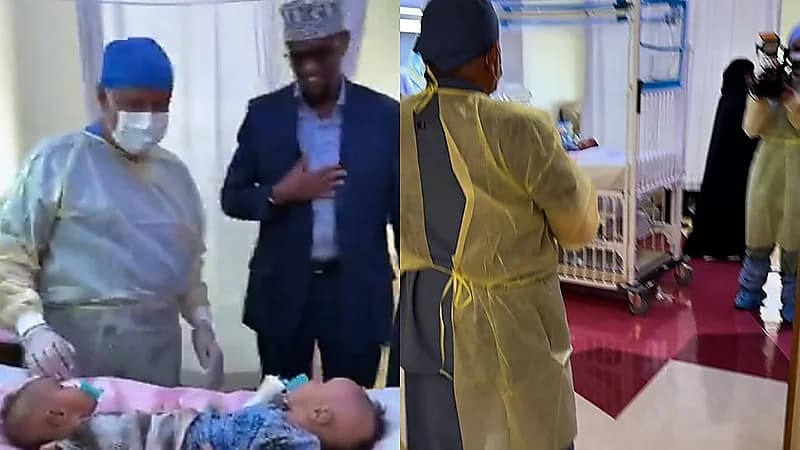 الربيعة يزور التوأم الصومالي خلال استراحة من عملية فصل التوأم المصري.. فيديو