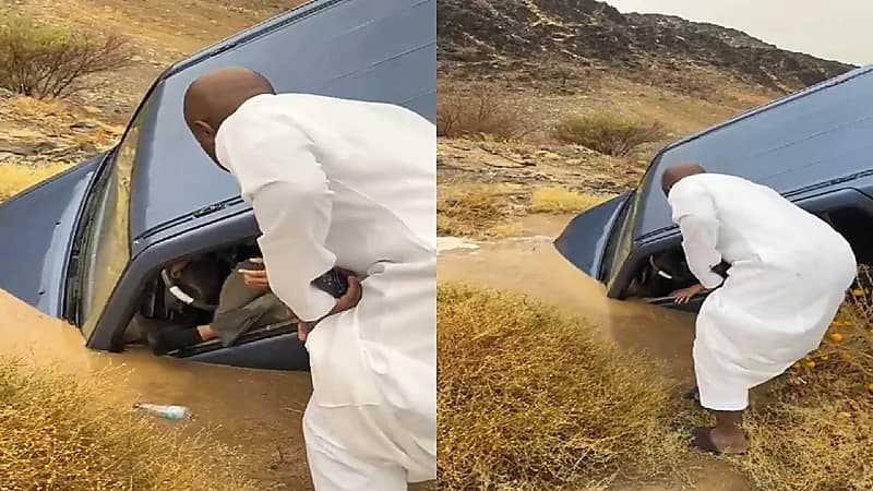 الأجواء الماطرة تخدع سائقًا وتسقط مركبته في حفرة بعسير.. فيديو