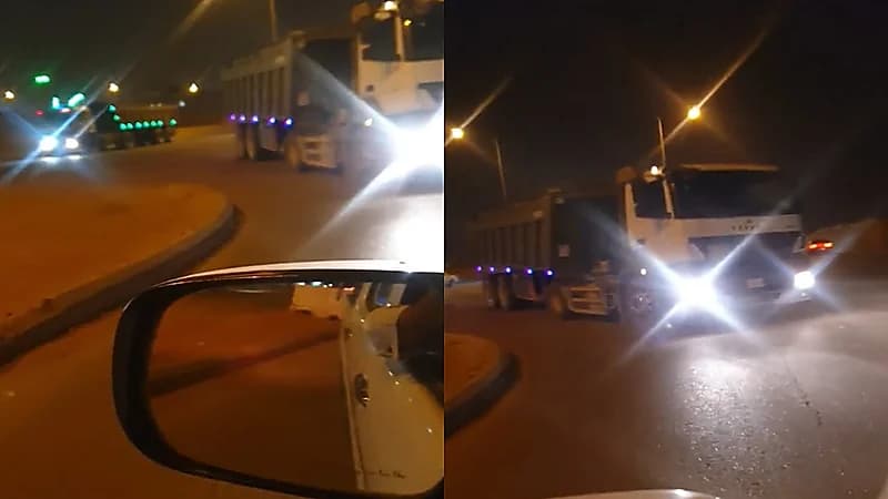 سائق شاحنة يعكس السير ويعرض حياة عائلة للخطر