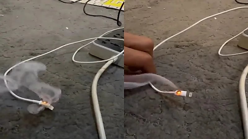 مشاهد خطيرة لاحتراق شاحن جوال