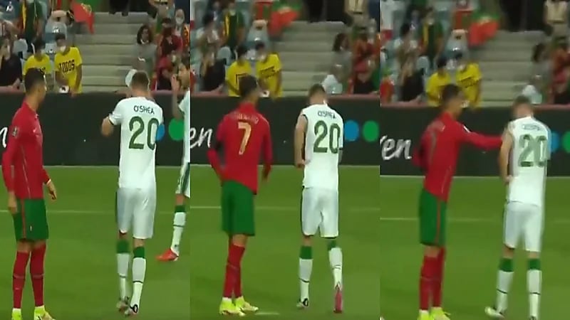 فيديو.. رونالدو يعتدي بالضرب على مدافع أيرلندا الشمالية