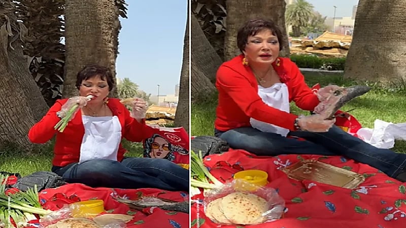 لبلبة تحتفل مع المصريين بتناول الفسيخ والبصل بحديقة عامة.. فيديو