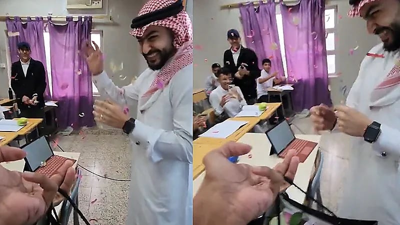 طلاب يحتفلون بميلاد معلمهم على طريقتهم الخاصة .. فيديو