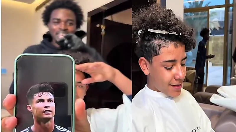 كريستيانو جونيور يطلب من الحلاق نفس قصة شعر والده.. فيديو