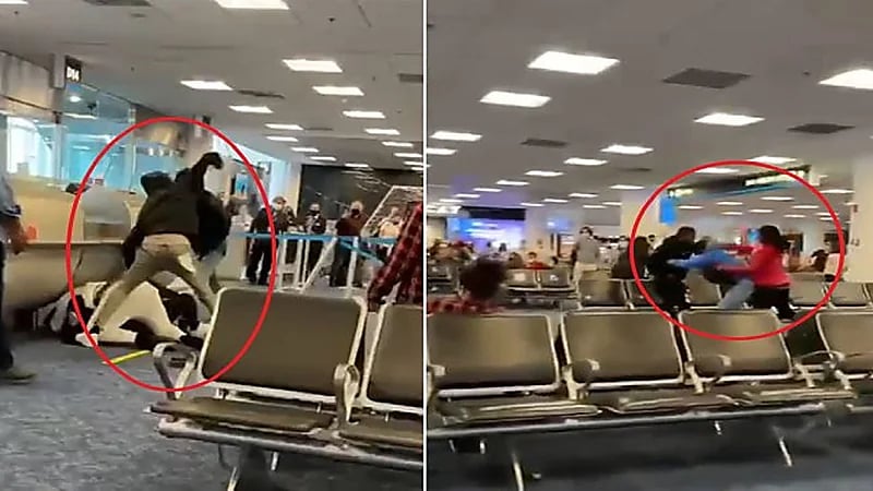 شاهد.. مشاجرة عنيفة وتبادل اللكمات بين الركاب داخل مطار