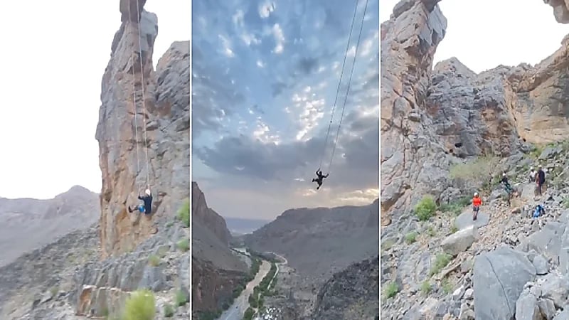 بالفيديو.. شبان يؤدون حركات بهلوانية فوق أحد المرتفعات