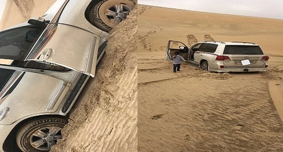 بالصور.. " غوث " للإنقاذ تتمكن من إخراج سيارة عالقة بالرمال