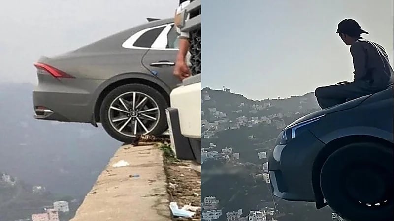 فيديو وصور.. شبان يستعرضون مهاراتهم في القيادة على حافة الهاوية بفيفاء