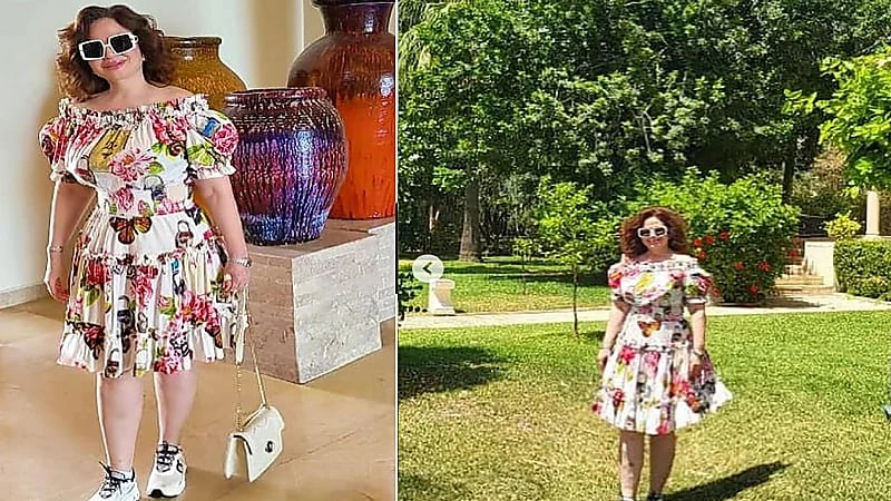 إلهام شاهين تتألق بفستان مزركش بالزهور .. صور