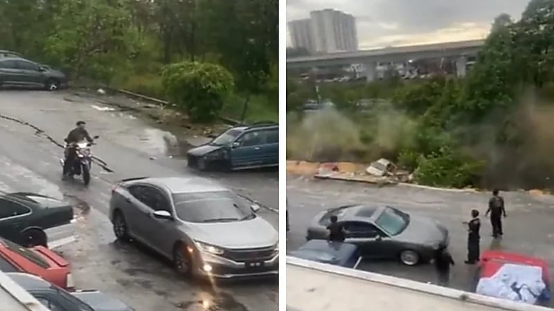 شاهد.. انهيار أرضي مرعب يبتلع عدد من السيارات المتوقفة