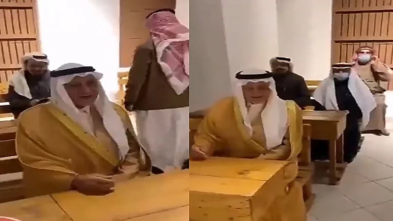 شاهد..لقطات عفوية للأمير تركي الفيصل بمدرسة في الأحساء