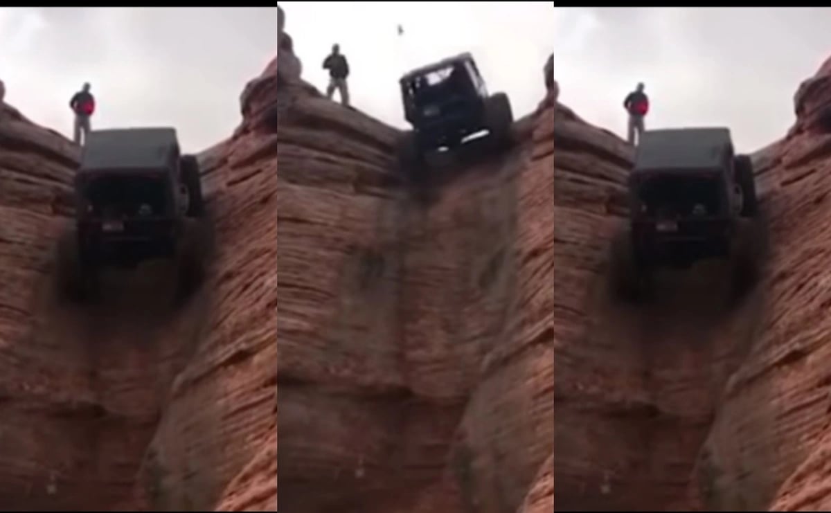 بالفيديو.. رغم الجاذبية.. مركبة جيب تصعد قمة جرف جبلى