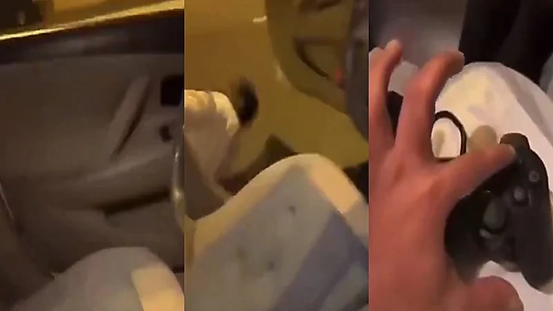 شاهد.. متهور يجسد لعبة "قراند" ويقفز من السيارة أثناء سيرها