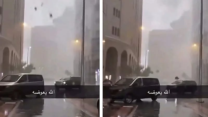 رياح قوية تسبب في سقوط أحجار على السيارات بالمدينة .. فيديو