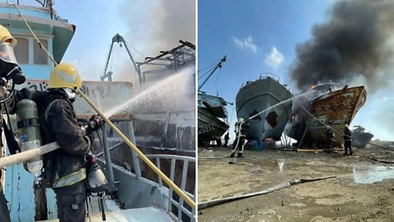 شاهد.. مدني جازان يخمد حريقا اندلع في قارب صيد 