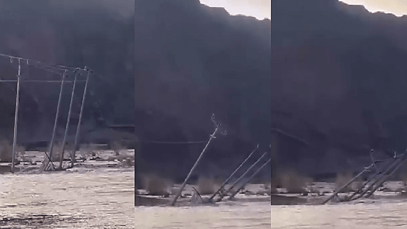 شاهد.. الأمطار تسبب في سقوط أعمدة الإنارة بنجران