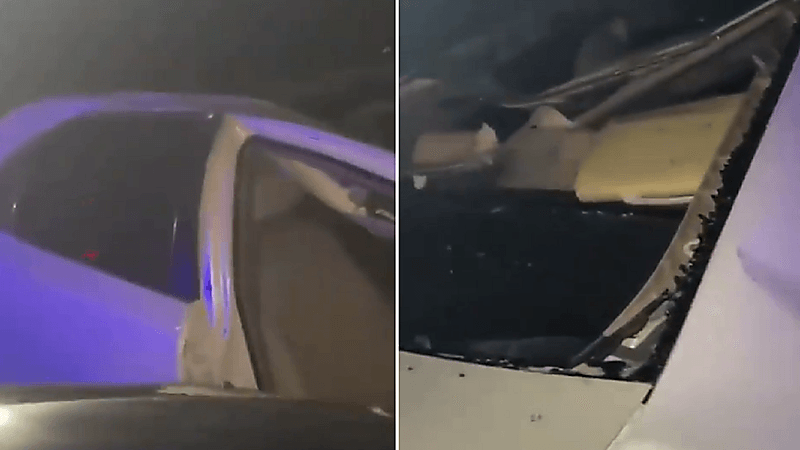 بالفيديو.. ارتطام مركبة يقودها مواطن بجمل سائب بطريق ‎نجران_‎شرورة